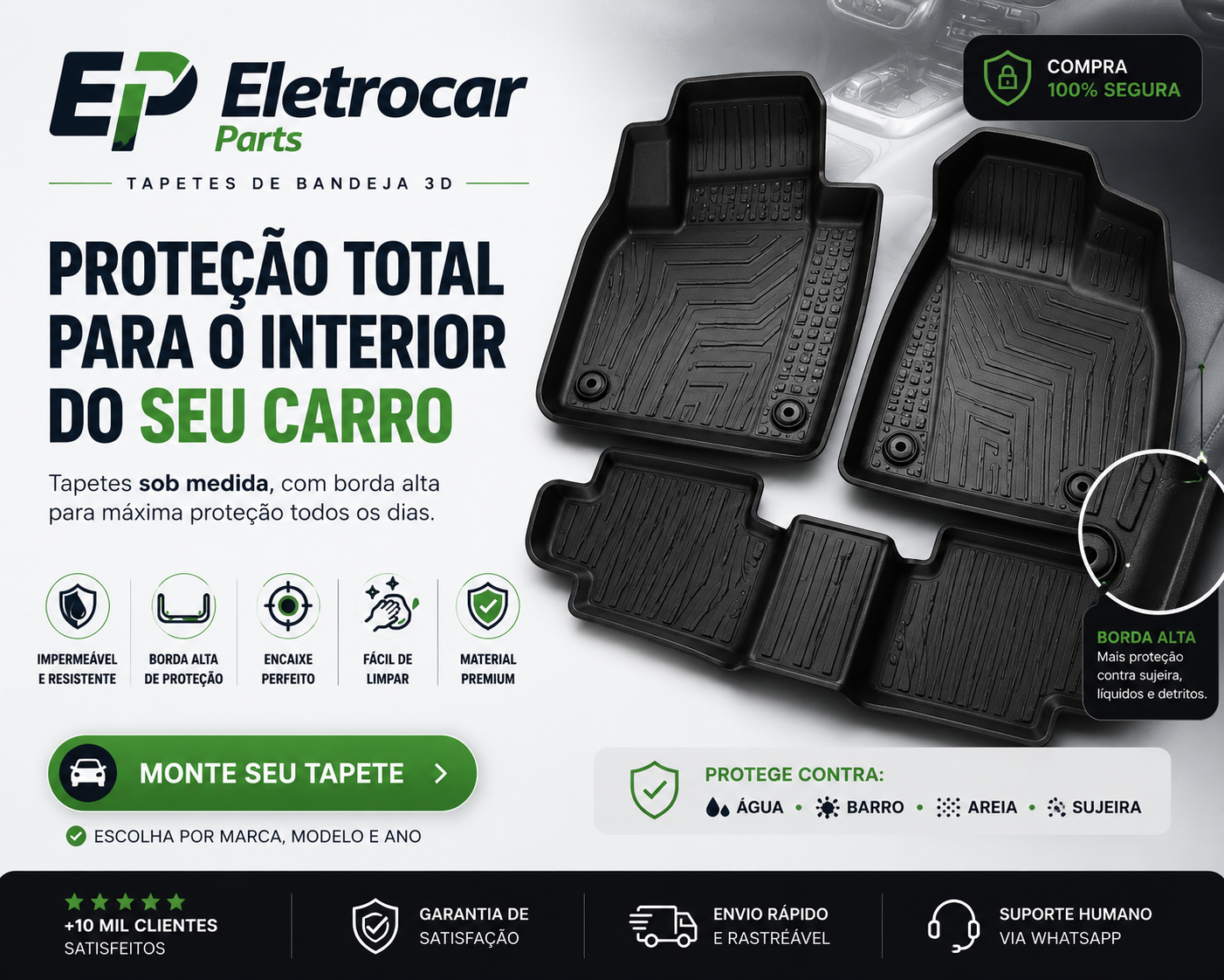 Eletrocar Parts - tapete automotivo bandeja 3D para proteger o interior do carro